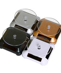 Solar Powered Rotating Jewelry Display Stand With Built In Kickstand in silver, black, gold, and white colors.