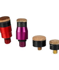 Top Notch 4 Piece Cowhide Tapping Heads Kit With M8 Threads For Hammers To Smooth Out Dents Without Bruising Paint While Staying Lightweight And Super Tough. four cowhide tapping heads with M8 threads, angled view