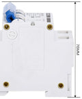 Side view of DC Circuit Breaker 125A Two Pole Solar Disconnect Switch For 12V To 240V Systems with DIN rail mount and dimensions.