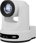 Straight Fire Bundle Featuring Five 4K PTZ Cameras With 20x Optical Zoom And SDI HDMI USB IP Support Plus One Smooth Joystick Controller And Five White Wall Mounts For Streamers, white PTZ camera close-up.