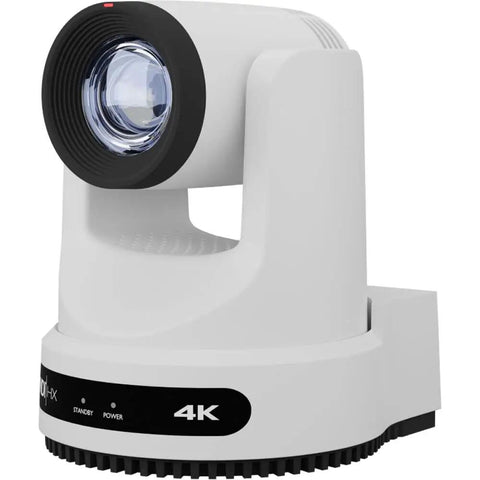Straight Fire Bundle Featuring Five 4K PTZ Cameras With 20x Optical Zoom And SDI HDMI USB IP Support Plus One Smooth Joystick Controller And Five White Wall Mounts For Streamers, white PTZ camera close-up.