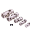 Heavy Duty Metal Cardan Joint Shaft Coupler For RC Boat And Car Motor Connectors Universal Gimbal Connector set in silver finish.