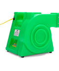 Powerful 2 HP Bounce House Air Blower for large inflatables, shown in green with a sturdy design, perfect for backyard parties and quick setup.
