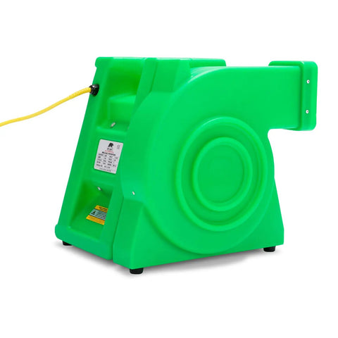 Powerful 2 HP Bounce House Air Blower for large inflatables, shown in green with a sturdy design, perfect for backyard parties and quick setup.