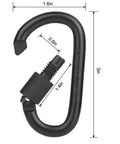 Black carabiner with locking screw, dimensions marked, part of Survival Fire Starter Kit With Windproof Matches And Waxed Jute Rope That Burns