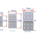 Six Piece Nylon Hinges Kit For RC Aircrafts Small To Large Easy Install For Aileron Rudder And Elevator Links Fixed Wing Models Pro Grade Foldable Durable Aircraft Hardware, showing three hinge sizes with measurements