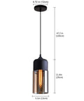 Industrial Farmhouse Pendant Light With Black Finish And Amber Cylinder Shade For Kitchen Island, Dining Room, Hallway