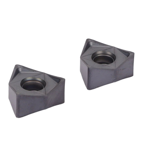 Two square black-coated carbide turning inserts with central hole, angled view