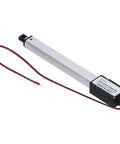 Compact 12V Mini Linear Actuator With No Fuss Operation aluminum tube frame with wires view, 100mm stroke for heavy duty setups.