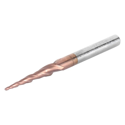 Beefy Tapered Ball Nose End Mill For CNC Router Bits 2 Flute Tungsten Carbide With Antique Brass Plated Coating 0.5 Mm Radius