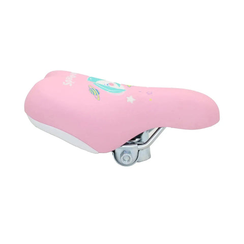 Side view of Cute Rabbit Design Kids Bike Seat With Foam Padding For 12 To 20 Inches Bicycles Fits 22mm Post With Mount Comfortable Saddle