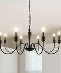Dope Industrial Black Farmhouse Chandelier For Dining Room With 8 Lights, Rustic Iron Candelabra Ceiling Fixture, 36 Inch Diameter