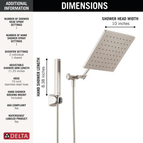 Top Shelf 10 Inch Square Raincan Shower Head With Handheld Duo In Slick Brushed Nickel Finish Packed With Spotshield Coating And Deadly Smooth High Output Rainfall Spray For A Serious Bathroom Upgrade