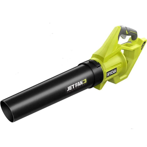 Heavy Duty Cordless Jet Fan Leaf Blower With 500 CFM And 110 MPH Turbo Boost, black and green handheld design for yard cleanup.