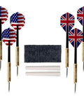 Official Sized Dart Board Cabinet Set With 18 Inch Dart Board, 6 steel tip darts with USA and UK flags, and chalkboard scoring