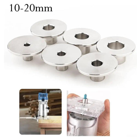 Tough As Nails Router Bit Trim Guide Sleeve With Six Interchangeable Stainless Steel Bushings for precision woodworking, 10-20mm size.