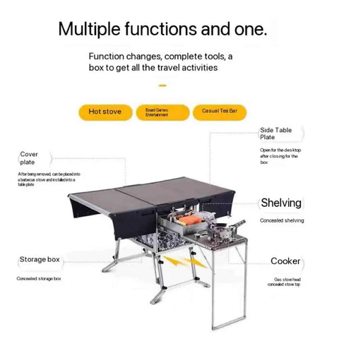 Outdoor Mobile Kitchen For Camping And RV Trips Portable Stove And Cooking Station Quick Setup In Minutes diagram
