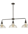 Industrial Glass Island Pendant Light In Oil Rubbed Bronze, Large Modern Hanging Fixture For Kitchen Island, Clear Glass Shade