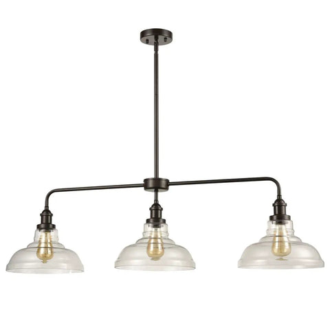 Industrial Glass Island Pendant Light In Oil Rubbed Bronze, Large Modern Hanging Fixture For Kitchen Island, Clear Glass Shade
