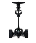 Front view of All Terrain Electric Golf Cart With Remote Control, 36 Hole Battery, Accessories Included Drink Holder, Umbrella, And GPS Phone Holder, Gloss Black Matte Black.