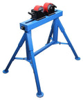 Heavy Duty Pipe Roller Welding Positioner Workstand Handles Up To 1100 Lb Steel Tubing Half To Thirty Six Inches 31 Inches Tall Blue stand with rollers.