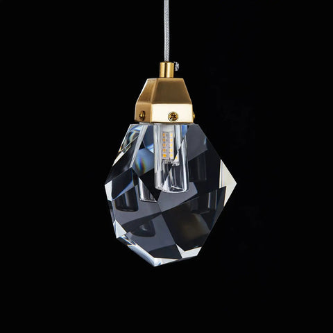 1 Light Diamond Crystal Pendant Light Dope Glow Mini Ceiling Hanging Fixture In Gold Brushed Brass Finish Prism Crystal Color Changing LED