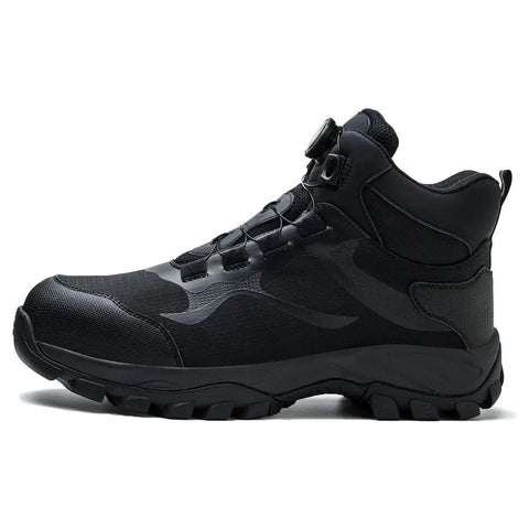Titan Black Steel Toe Work Boots With Kevlar Puncture Proof Midsole And Cushioned Insoles shown in side view, Women 11.5, Men 10, EU 44