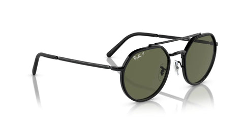 RB3765 Round Sunglasses With Black Frame And Green Polarized Lenses 53mm wide for UV protection and all day comfort