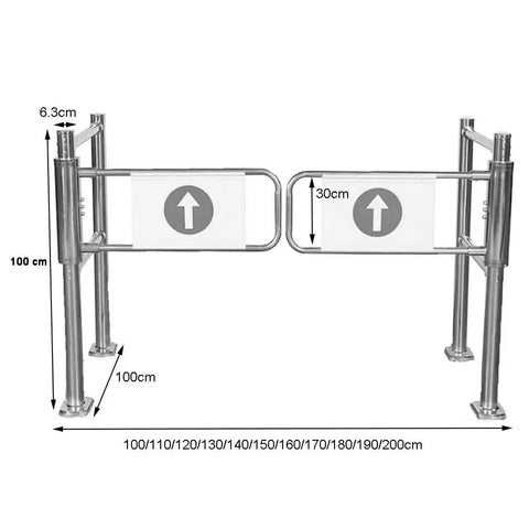 Rock Solid Stainless Steel Swing Gate For Grocery Stores And Warehouses with directional sign, 100cm height, smooth finish.