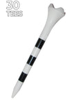 Performance Striped Plastic Golf Tees Pack Of 30 3 And A Quarter Inch White Durable Pro Tour Trusted Tees with 30 count displayed