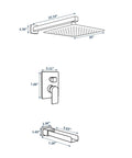 Dimensions of Matte Black Shower Faucet Set With Waterfall Tub Spout, Wall Mounted Tub And Shower Trim Kit With Rough-In Valve