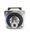Front view of Heavy Duty Helical Planetary Gearbox Motor Reducer For 3 Phase Nema42 Nema52 Stepper Or Servo Motors 100 110 130 180 mm Range 1KW To 3KW Speed Ratio 40 To 1 Yellow Finish, steel housing