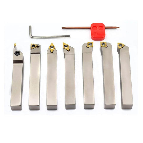 Heavy Duty Five Eighths Inch Shank Indexable Lathe Turning Tool Holder Set Nickel Plated 7 Piece CNC Metal Lathe Cutting Tools