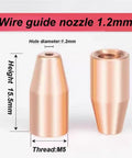 Pro Grade Copper Tip Attachment For Portable Laser Welding Gun Wire Guide Nozzle Set 1.2mm 10 Pack displayed in size and dimensions