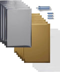 Cricut Foil Transfer Kit with 12 foil sheets in silver/gray and gold and blue interchangeable-tip tool set with housing and adhesive tape