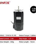 Hanpose 57HS76-YC-PD NEMA23 stepper motor, 2.8A, 1.8° step, black housing
