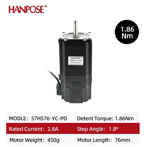 Hanpose 57HS76-YC-PD NEMA23 stepper motor, 2.8A, 1.8° step, black housing