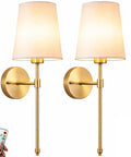 Battery Operated Wall Sconces Set Of 2 With Rechargeable Magnetic Bulbs, RGB Dimmable Wireless Bedroom Lights Up To 50 Hours Runtime, Sleek Brass Remote Fixture For Plug Free Space Glow Ups And Daily Vibe Decor, two brass sconces with white shades and remote.