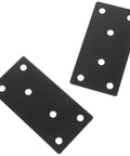 Two black metal plates with holes, part of 2 Pack Stainless Steel Flat Straight Braces Brackets Built Tough For Furniture Repair Mending Plate Heavy Duty Deformation Resistant Support For Cupboard And Cabinet Joints