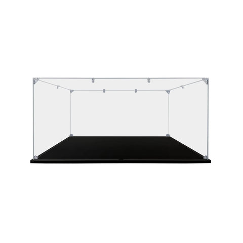 Clear Acrylic Display Case For Lego Builds With Sturdy Platform And Dustproof Lid showcases the interior view with black base.