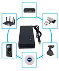 Compact Mini UPS Battery Backup For 12 Volt Routers Cameras And Speakers Emergency Standby Power Supply with connections to various devices.
