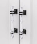 Front view of Marble Drawer Pulls and Knobs 10 Pack White Marble and Black 5 Inch Hole Center T Bar Hardware on cabinet doors