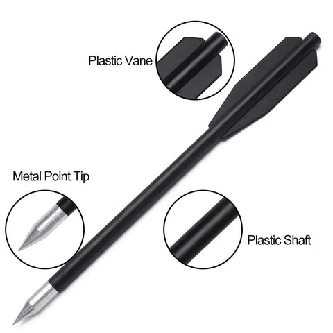 12 Pack Crossbow Bolts 6.3 Inch Black Plastic Shaft Arrows With Aluminum Point Tip For Small Crossbows, highlighted parts