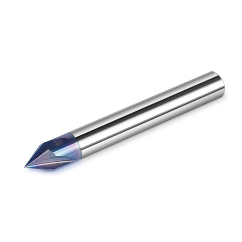 SpeTool TAC-coated V-groove router bit, 60°, 4-flute carbide chamfer end mill with 1/4 in shank (side view)