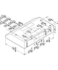 Technical drawing of Glacier 36 Inch Under-Cabinet Convertible Range Hood With 4 Way Venting, illustrating dimensions and specifications.