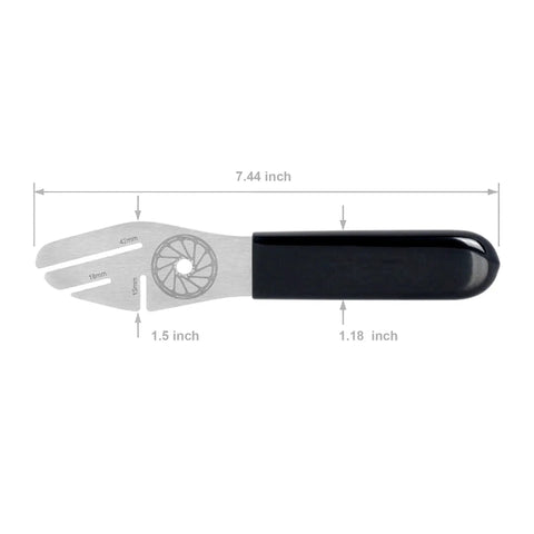 MTB And Road Bike Disc Brake Rotor Truing Tool Kit With Stainless 4mm Alignment Wrench, 3 Openings, And 4 Shims handle detail