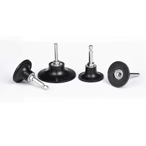 Easy Twist On Quick Change Disc Pad Holder Kit, 4 pack, shown with aluminum core and nickel-plated removable shank for die grinders.