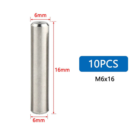 M6x16mm Dowel Pins 304 Stainless Steel Cylindrical Pins For Shelf Support And Fastening Heavy Duty Rust Resistant Corrosion Proof Durable Fixed Pin Shaft 10 Pack GB119 High Hardness With Smooth Head, 10-Pack, 6x16mm, front view.