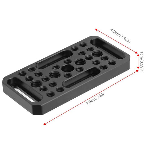 Premium Aluminum Alloy Pro Grade Camera Cheese Plate for DSLR with screw holes, dimensions shown, CNC machined expansion plate