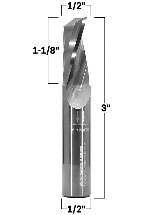 Solid Carbide Single Flute Upcut End Mill Router Bit For CNC Milling Aluminum And Plastics Delivers Clean Bottom Edge With One Half Inch Diameter And One Half Inch Shank Three Inch Length Premium C3 Micro Grain Tungsten Carbide